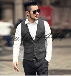 2019 Farm Wedding Vintage Grey Tweed vests custom made Groom vest mens slim fit tailor made wedding vests for men