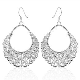 Plated sterling silver Openwork weaving flower earrings DASE328 size 5.2X2.8CM;women's 925 silver plate Hoop & Huggie Jewellery earring