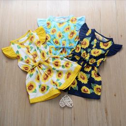 Baby Girls Clothes Sunflower Printed Toddler Romper Flying Sleeve Children Girl Jumpsuits Boutique Baby Clothing 3 Colours Optional DW5255