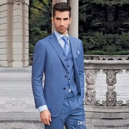 Custom Two Button Blue Groom Tuxedos 2018 Notch Lapel Groomsmen Best Man Mens Wedding Suits (Jacket+Pants+Vest)