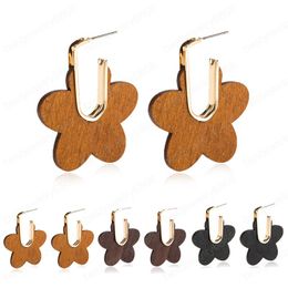 Hot Fashion Jewelry Womens Wooden Geometric Flower Earrings Wood Dangle Earrings