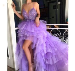 Sexy High Low Prom Dresses African Black Girls Light Purple Tulle Pageant Holidays Graduation Wear Formal Evening Party Gowns Plus Size