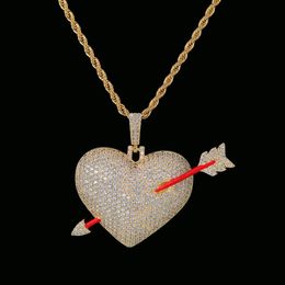 Tarrow Heart Love Necklace & Pendant Iced out With Rope Chain Gold Colour Bling Cubic Zircon Men's Hip hop Jewellery For Gift