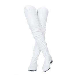 white thigh high boots flat