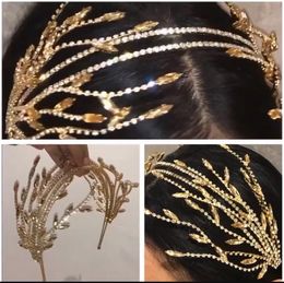 Baroque Style with Crystal Rhinestone Pearls Tassel leaf Headbands for Women Bridal Wedding Tiara Hair Accessories Jewelry