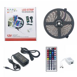 5M RGB LED Strip 60LEDs 5050 LED Light Christmas Gift Waterproof with 44 Keys IR Remote Controller+DC12V 5A Power Adapter in Retail Box