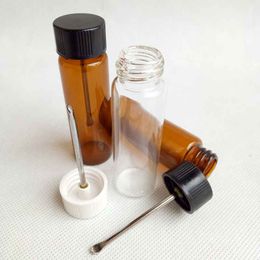 Clear Brown Glass bottle Snuff metal Vial Spoon Spice Bullet Snorter Pill box storage Case Container Stash smoking Accessories Oil Rigs Gift