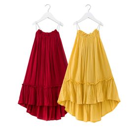 6 14 Ans Grandes Vêtements De Filles En Mousseline De Soie Robe Dos Nu 2019 Eté En Coton De Mousseline De Soie Rouge Jaune Occasionnel Plage