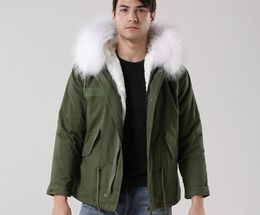 4XL 3XL short Meifeng brand man parka white rabbit fur liner army green mini parkas with raccoon fur trim Cold resistant men snow jackets