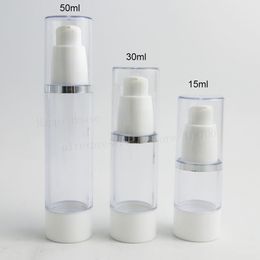 24 x 15ml 30ml 50ml Clear Plastic Airless White Pump Bottle with silver-edged lid Refillable Cosmetic Lotion Packaging Container