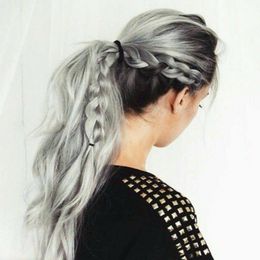 Silver grey Grey human hair pony tail hairpiece wrap around Dye free natural hightlight salt and pepper Grey hair ponytail hair extension