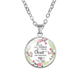 New Religion Bible Scripture necklace For Women Christians verses Letter Flower Glass cabochon Pendant chains faith Jewellery Gift