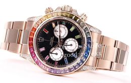 Top Luxury Full Pave Diamond Watches MENS Automatico Cal.4130 Chronograph Watch Men Rbow Gold Bl Factory Cosmograph Eta Orgelli da polso