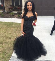 Black Girl Africa Mermaid Prom Dresses Long Major Beading Cheap Formal Dress Evening Wear Little Black Plus Size Prom Gowns Prom Dress