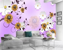 Home Decor 3d Wallpaper Luxury golden flowers with diamonds Living Room Bedroom Decoration Silk Mural Wallpaper