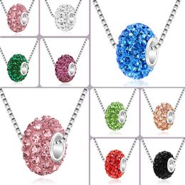 Luxury crystal Fimo Big hole beads Necklace For Women Soft pottery Colorful Rhinestone disco Ball Pendant Silver box chains Fashion Jewelry