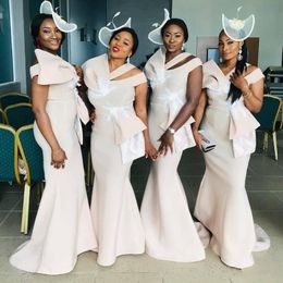 AfricanOne Shoulder Mermaid Bridesmaid Dresses Long Big Bow Appliques Satin Long Wedding Guest Dress Plus Size Maid Of The Honour Dress