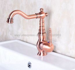 Antique Red Copper Bathroom Vanity Vessel Sinks Mixer Bathroom Basin Sink Faucet Tap Cold And Hot Water Tap Knf135