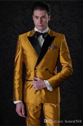 Cheap And Fine Double-Breasted Groomsmen Peak Lapel Groom Tuxedos Men Suits Wedding/Prom/Dinner Best Man Blazer(Jacket+Pants+Tie) A614