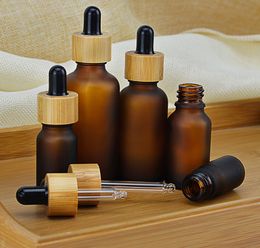 5 10 15ml 30ml 50ml Frosted  clear Amber Glass Dropper Bottle with Bamboo Cap 1oz Bamboos Essential Oil Bottles