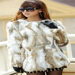 Womens Genuine Rabbit Fur Coat long natural rabbit fur jacket for Women Winter Furs Waistcoat plus size F630