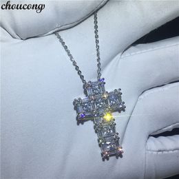 choucong Handmade Big Cross Pendants 5A Zircon Cz Real 925 Sterling silver Wedding Pendant with Necklace for women Party Jewellery