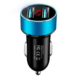 Universal 3.1A LED Display Dual USB Car Charger Mobile Phone Aluminium Car-Charger for Xiaomi Samsung