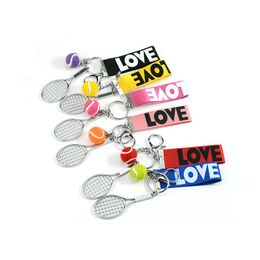 Tennis Keychain Bag Car Key Chain Pendant Tennis Club Metal Keyring Birthday Gift 6 Colours Mix 30pcs/Lot Free Drop Shipping