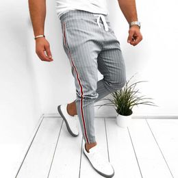 Cheque Trousers For Men men's Sweatpants Joggers Striped Patchwork Casual Drawstring Sweatpant Trouser Long Pants Casual Trousers T200104