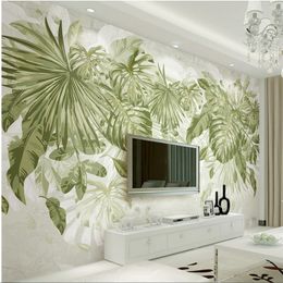 beibehang Custom wallpaper 3d photo mural hand-painted plants jungle wind watercolor fresh green leaves TV background wall paper