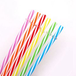 Reusable drinking Straws Hard Plastic Stripe Straws Distored Color Beverage Drink Straw