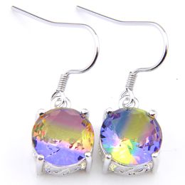 luckyshien gorgeous Jewellery round cut bi Coloured tourmaline gems 925 silver for women multicolor zircon earrings 1 inch free
