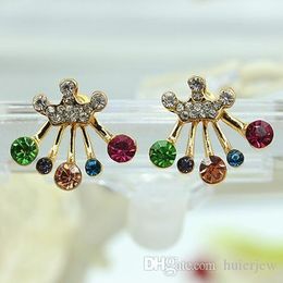 Bow earring Korean Jewellery Wholesale Imitation diamond earrings crown stud earrings Colourful earrings