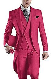 Customzie One Button Morning Suit Groom Tailcoat Men Party Prom Business Suits Coat Waistcoat Trousers Sets (Jacket+Pants+Vest+Tie) J193