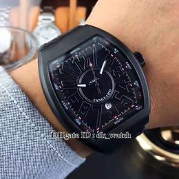 Men's Collection Vanguard V45 SC DT PVD Black Steel Case Automatic Mens Watch 3D Literal Black Dial Gents New Sport Watches Leather Strap