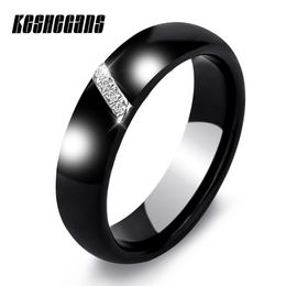 New 6MM Crystal Ceramic Ring Cubic Zirconia Stone Black And White Colour Women Jewellery Engagement Wedding Band Gifts For Women
