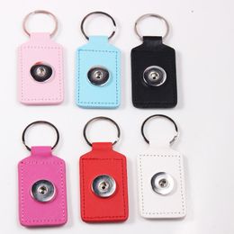 12pcs Colourful Pu Leather Key Chains Rectangle Pendant Keyring Keychain Fit 18mm Snap Button Bag Charms Women Fashion Jewellery