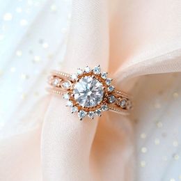 Rose Gold Diamond Flower Ring Princess Engagement Rings For Women Wedding Jewellery Wedding Rings Accessory Size 6-10 Free Shipping