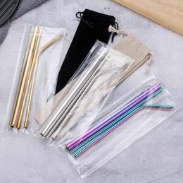 304 stainless steel straws set with 304 titanium plated color metal straight pipe bend