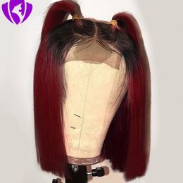 Hotselling Ombre Hair Bob Wigs Lace Front synthetic Wigs Straight Short Brazilian Hair full lace wig pre-plucked