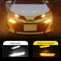 2Pcs For Toyota Yaris 2017 2018 2019 Yellow Turning Signal Relay Waterproof 12V Car DRL LED Daytime Running Light Daylight