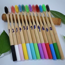 Bamboo toothbrush private label BPA free paper box package round handle soft bristle disposable custom logo