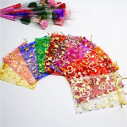 Heart Small Organza Candy Jewellery Bags Gift Pouches 11 Colours 7X9cm Open Gold Silver Heart 500pcs HJ246