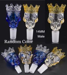 2022 tigela coroa 14MM masculino colorido Titular Crânio Estilo Herb Com Crown Glass bacia de vidro corrediça Smoke acessório para Bong cor aleatória
