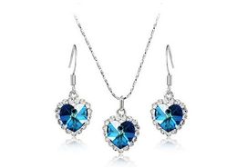 Hot Sales!18K Platinum Plated Fashion Women Titanic Heart Jewellery Sets Austrian Crystal Pendant Necklaces Drop Earrings for Women