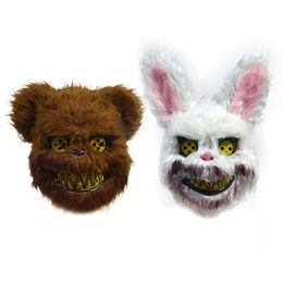 -Halloween Horror Bloody Killer Rabbit Mask Creepy Bunny Plush Bear Masks Pâques Masque Party Cosplay Costume Props PHJK2002