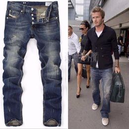Fashion-new spring autumn men classic retro David Beckhammen jeans High Quanlity famous brand blue denim designer ripped jeans