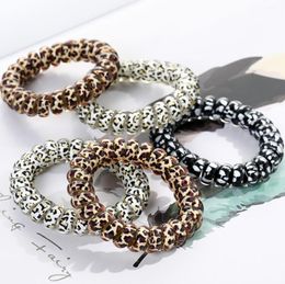 Women Girl Telephone Wire Cord Gum Coil Hair Ties Girls Elastic Hair Bands Ring Rope Leopard Print Bracelet Stretchy