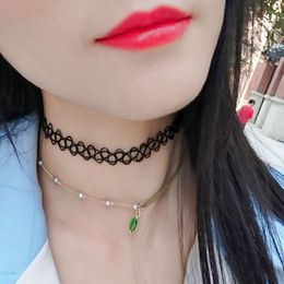 Jewellery Super fairy Crystal green leaf pendant choker necklace Clavicle chain sexy women chokers drop ship