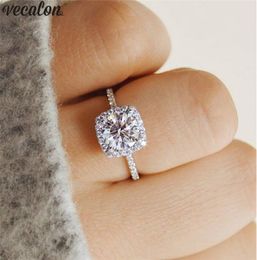Vecalon Fashion Statement ring 925 Sterling Silver Diamond Engagement wedding band rings For women men Party Finger Jewelry